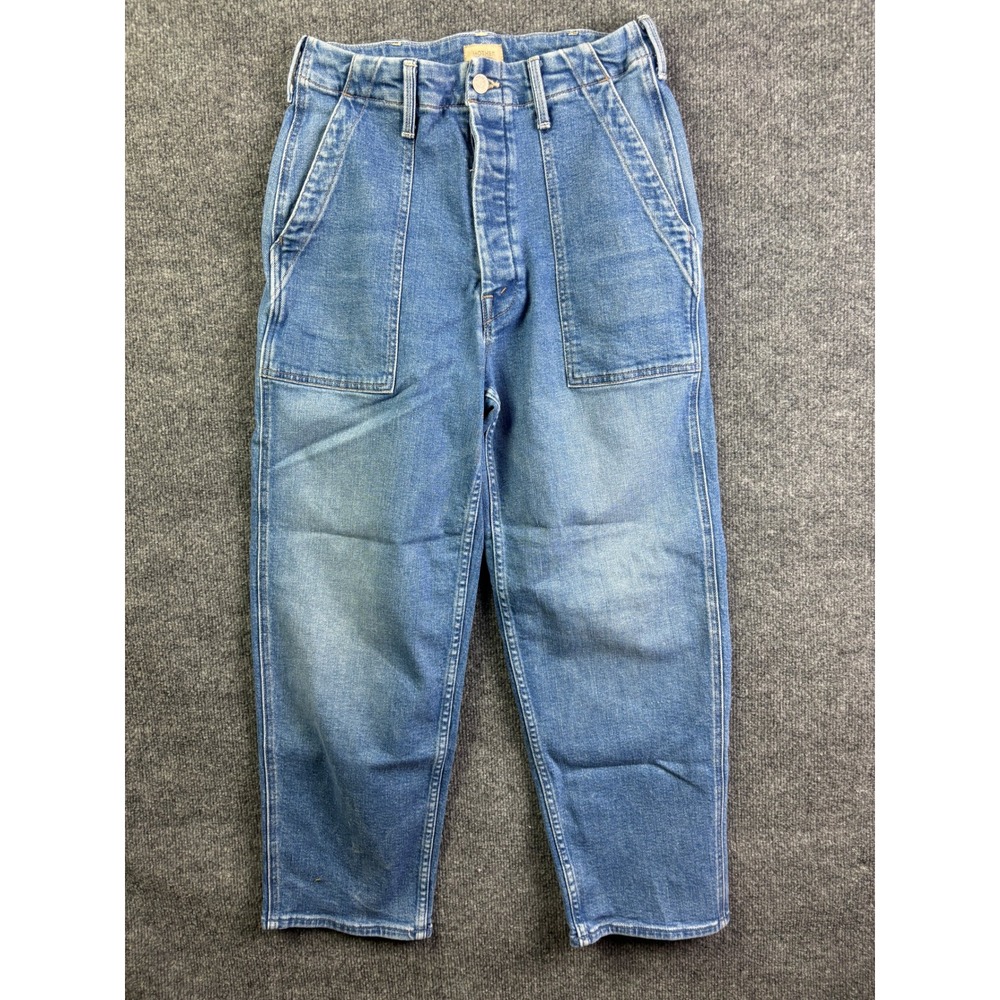 Mother Patch Pocket Private Flood Jeans Women Size 28 Blue High Rise Button Fly - Picture 1 of 12